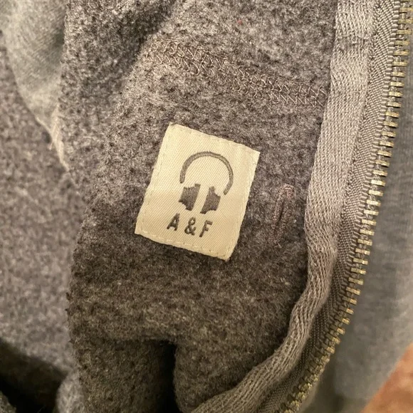Abercrombie & Fitch Heather Grey Long Sleeve Drawstring Hoodie, Kangaroo Pocket - Picture 4 of 5